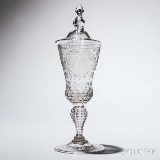 Appraisal: Free-blown Glass Pokal with Cover Continental late th early th