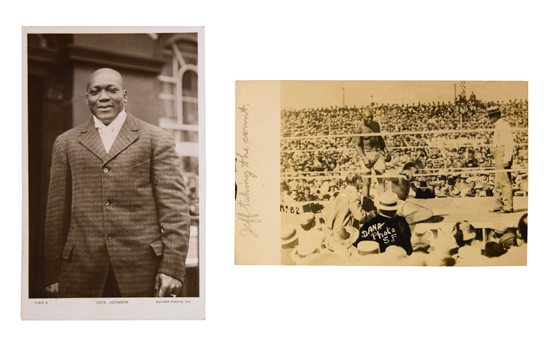 Appraisal: SPORTS--BOXING JOHNSON JACK Two Real Photo Post Cards Standard size