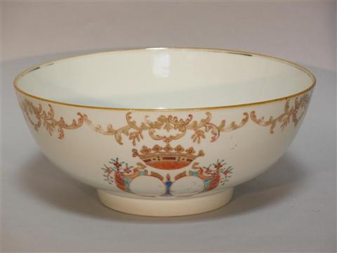 Appraisal: CHINESE EXPORT ARMORIAL PUNCH BOWL Decorated with gilt scrolling foliage