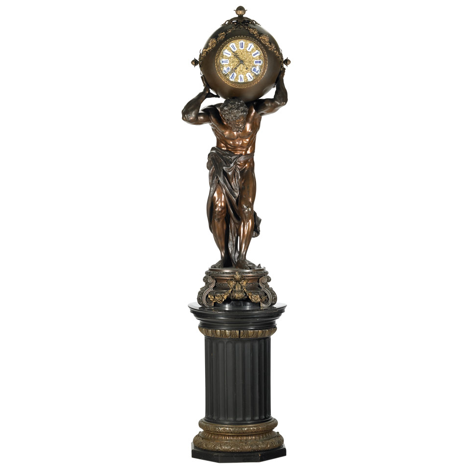 Appraisal: Large French Patinated and Gilt Metal and Ebonized Wood Figural