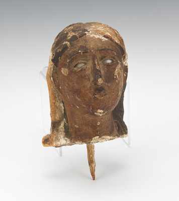 Appraisal: Early Carved Head of a Female Saint Early Carved wood