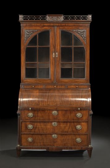 Appraisal: Dutch Mahogany Secretary Bookcase first quarter th century the pierced