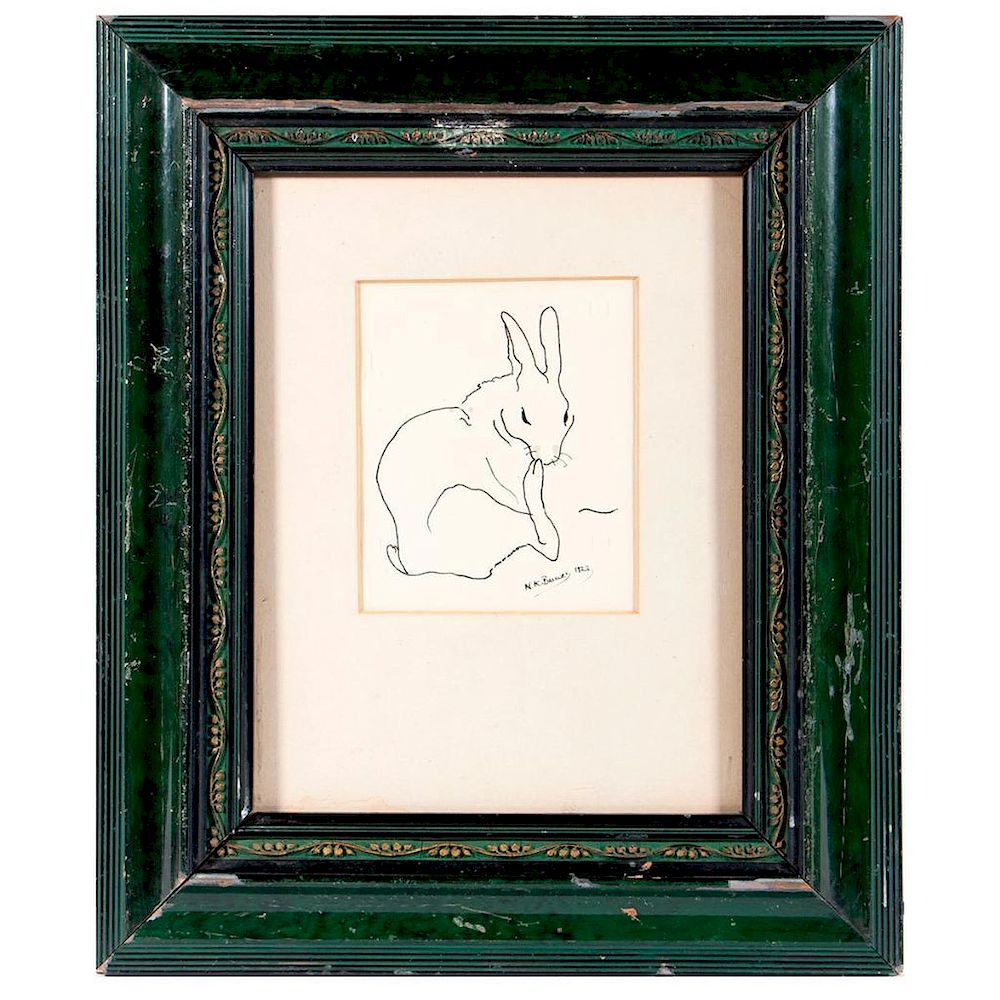 Appraisal: An ink on paper drawing of a rabbit by Nina