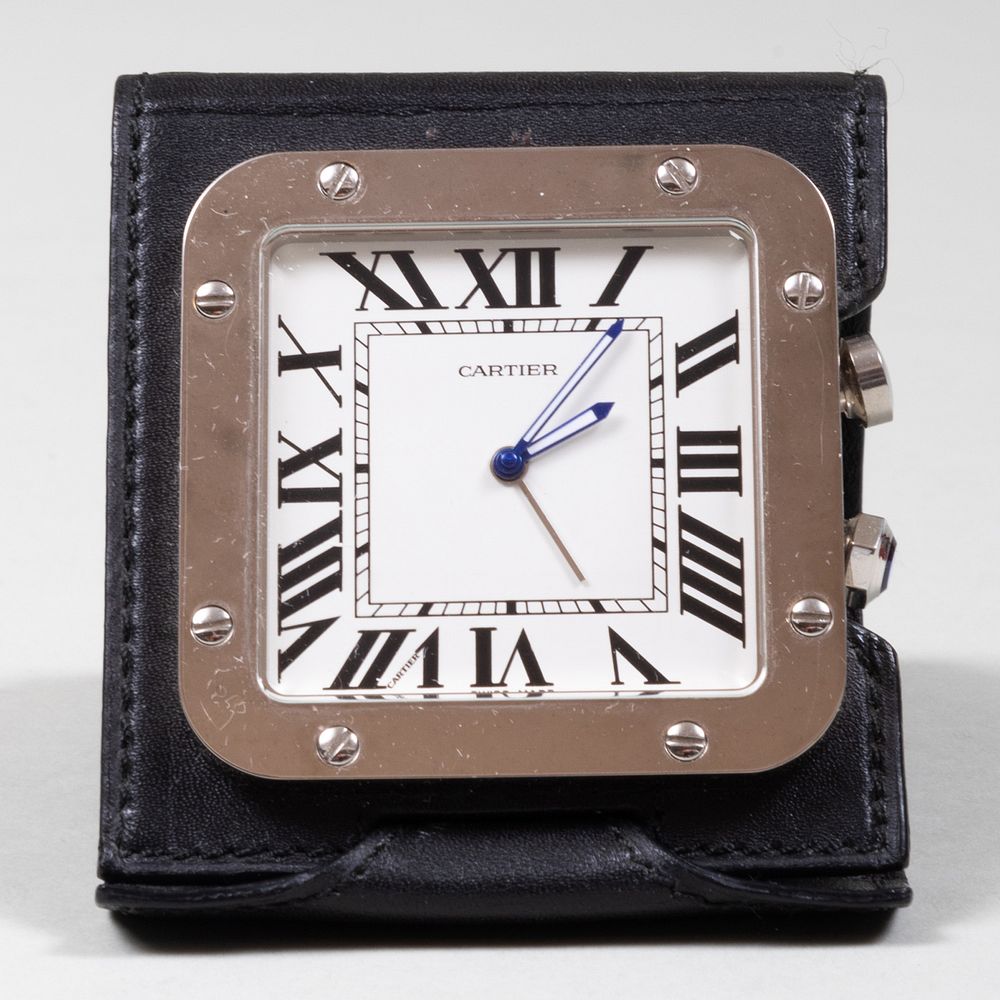 Appraisal: Cartier Steel and Leather 'Santos De Cartier' Traveling Clock Dial