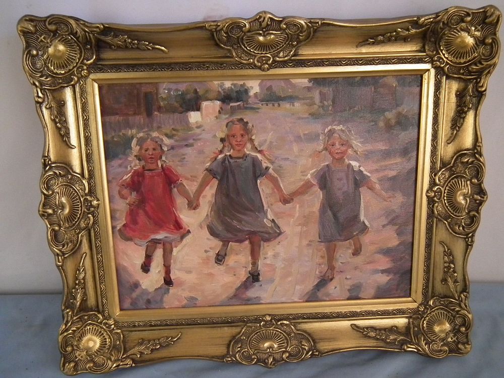 Appraisal: PAINTING OF GIRLS Modern oil painting on canvas of girls