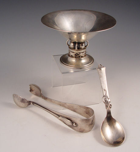 Appraisal: PIECE STERLING COMPOTE SPOON ICE TONGS DANISH To include C