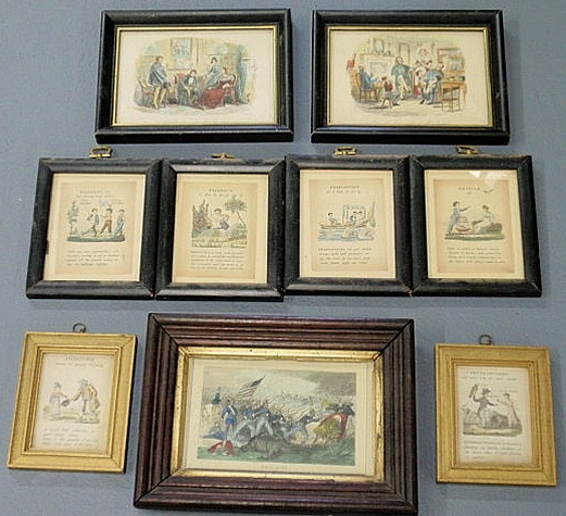 Appraisal: Nine framed prints including a hand-painted print of the battle