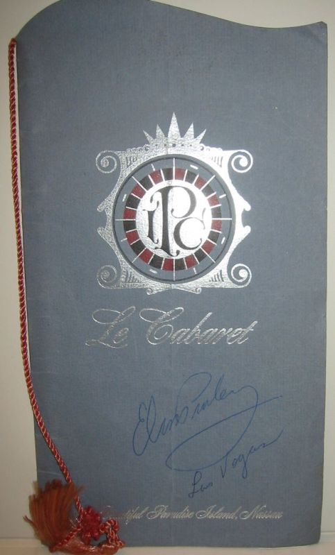 Appraisal: PRESLEY ELVIS Signature on a menu from Le Cabaret Theater