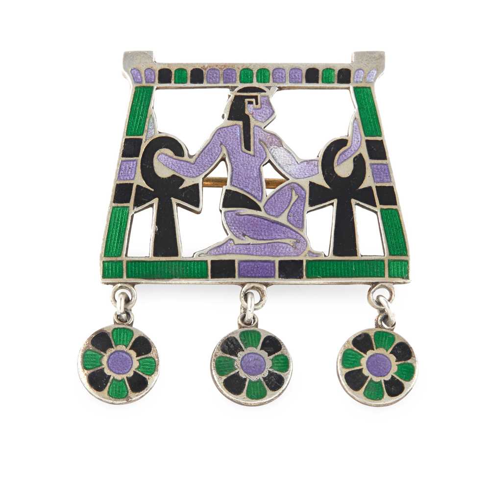 Appraisal: ENGLISH ART DECO EGYPTIANESQUE BROOCH CIRCA sterling silver enamel stamped