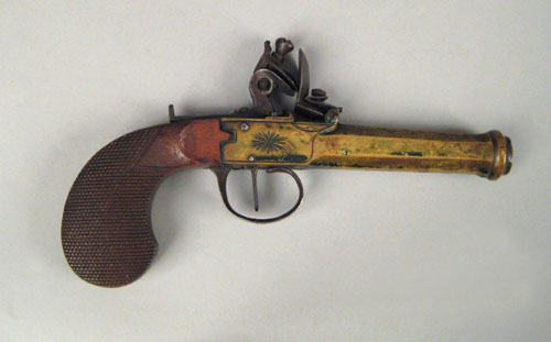 Appraisal: Belgian flintlock pocket pistol marked E LG with octagonal brass