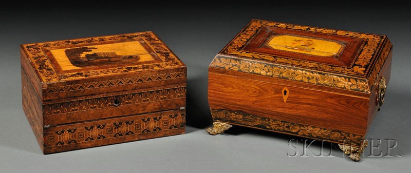 Appraisal: Two Regency Wood Sewing Boxes England early th century one