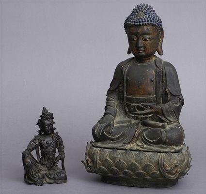 Appraisal: CHINESE BRONZE FIGURE OF BUDDAH ON LOTUS BASE AND A