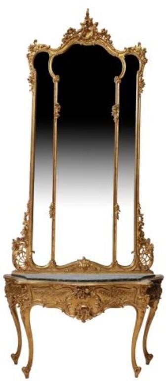 Appraisal: French Louis XV style giltwood console table and mirror th