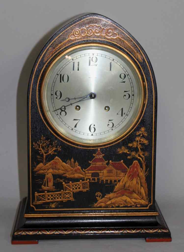 Appraisal: WALTHAM JAPANNED EIGHT DAY MANTEL CLOCK Waltham Clock Co Waltham