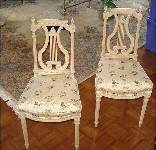 Appraisal: PAIR FRENCH LOUIS XVI STYLE LYRE BACK SIDE CHAIRS Painted