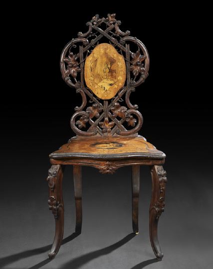 Appraisal: Black Forest Carved Walnut Sidechair third quarter th century the