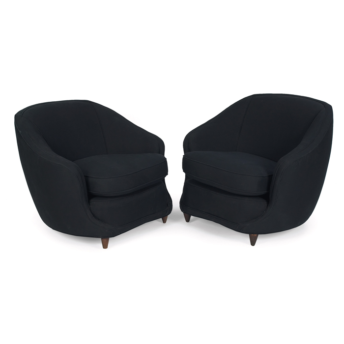 Appraisal: Midcentury Italian club chairs pair rounded forms with curved details