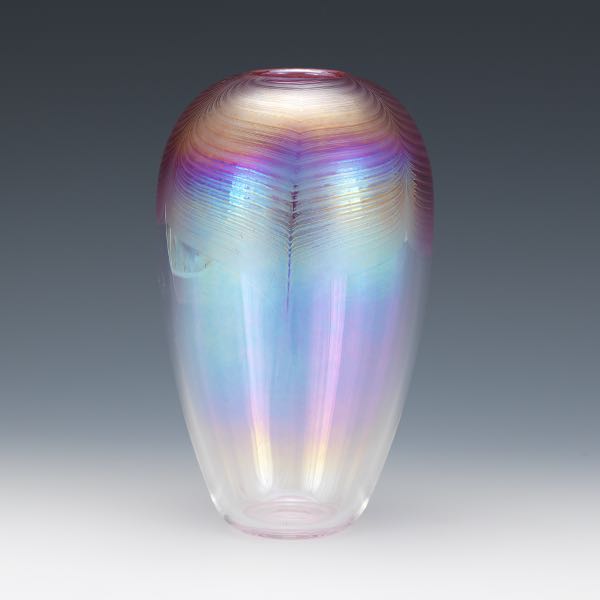 Appraisal: OPALESCENT AND FEATHERED GLASS VASE x Overall clear opalescent vase