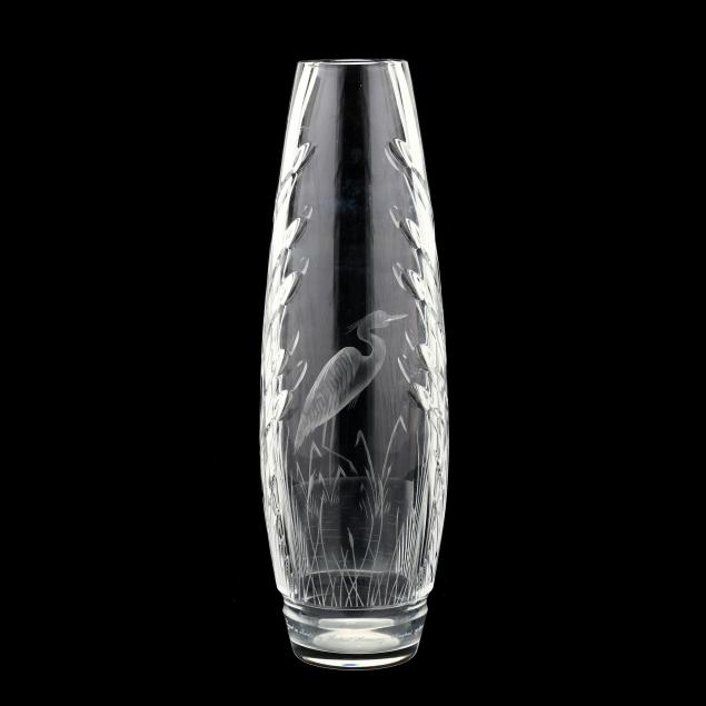 Appraisal: MICHAEL MORRISSEY FOR WATERFORD EGRET IN THE REEDS CRYSTAL VASE