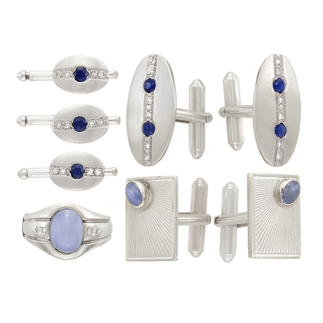 Appraisal: White Gold Sapphire and Diamond Dress Set Gray Star Sapphire