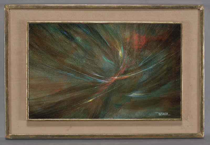 Appraisal: Leonardo Nierman ''Wind'' acrylic painting onmasonite Masonite ''H x ''W