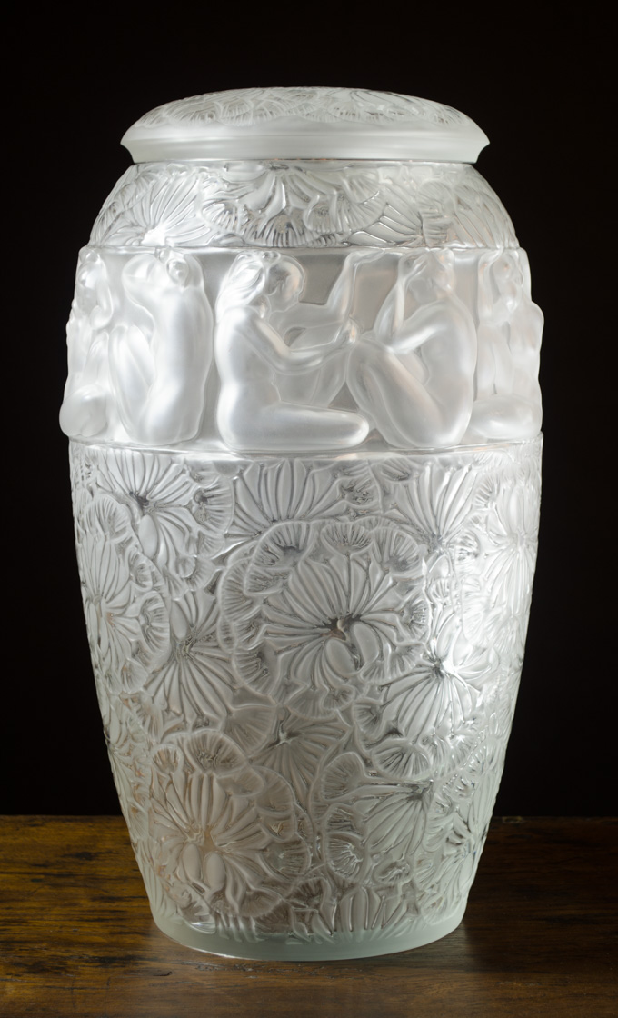 Appraisal: LALIQUE ANGELIQUE CRYSTAL LIDDED VASE limited edition featuring a band