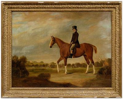 Appraisal: British School painting hunting scene with portrait of horse and