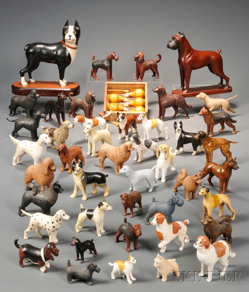 Appraisal: Collection of Forty-four Carved and Painted Wood Dog Figures and