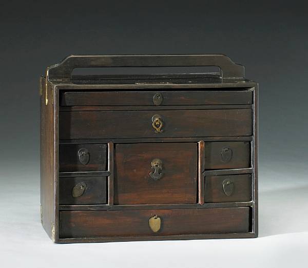 Appraisal: A zitan and mixed wood desk cabinet Late Qing Republic