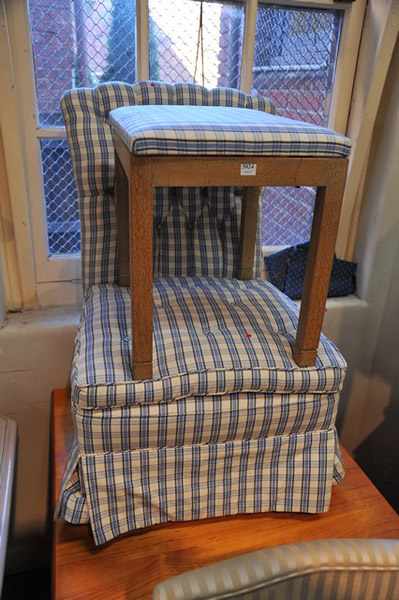 Appraisal: A BUTTON BACK BEDROOM CHAIR AND MATCHING STOOL