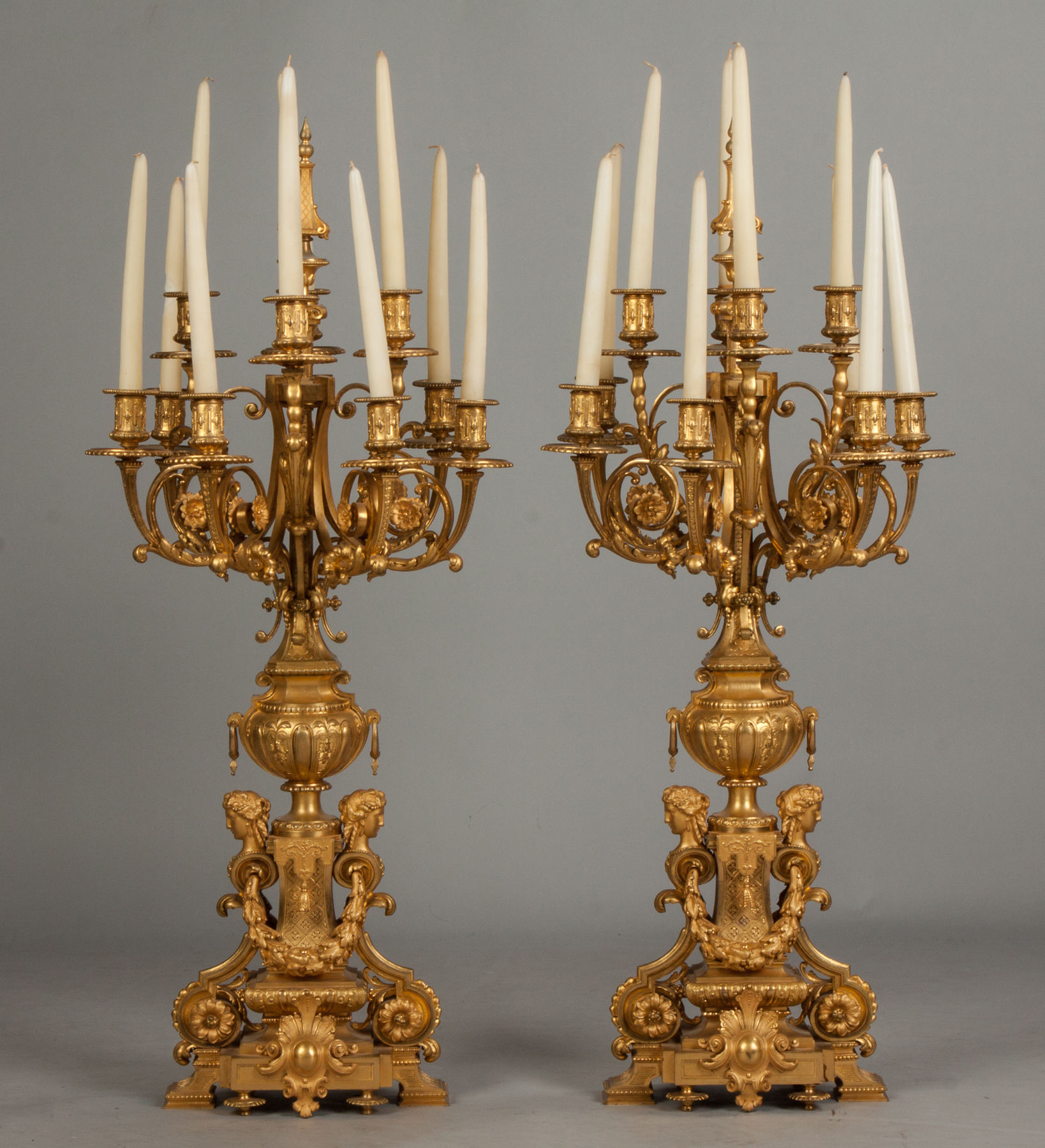 Appraisal: Pair of Monumental French Gilt Bronze Candelabras Ten Light th