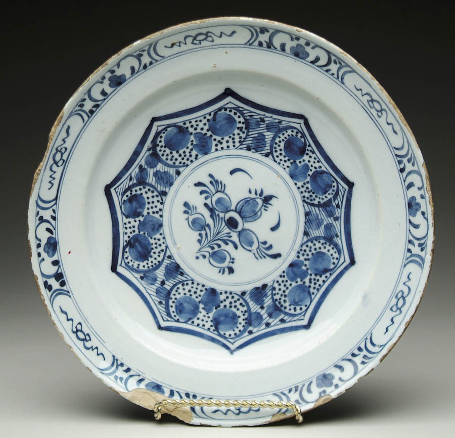 Appraisal: LARGE TH DELFT DEEP PLATE WITH BOLD BLUE FLORAL OR