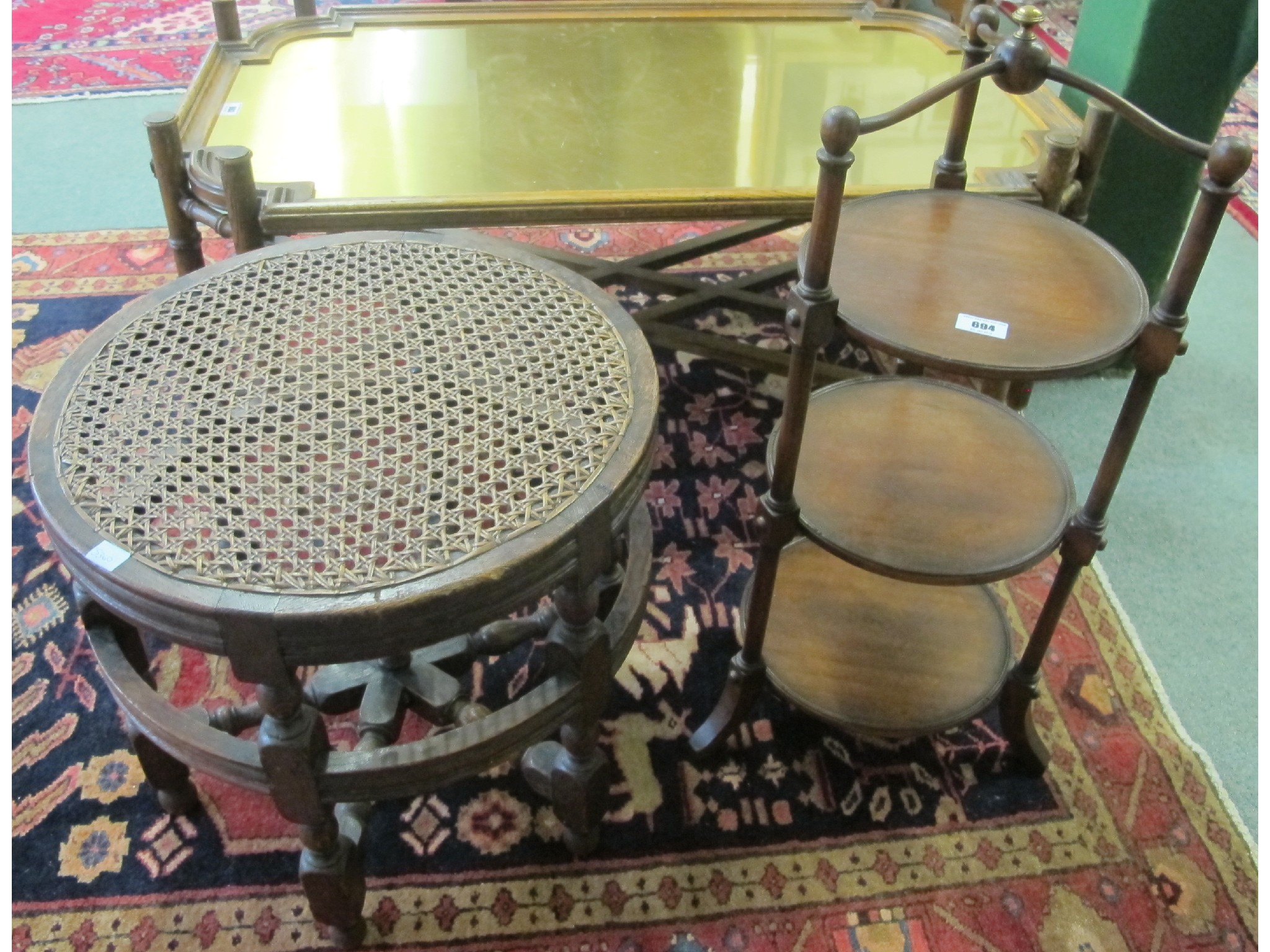 Appraisal: A contemporary three tier cake stand and an oak framed