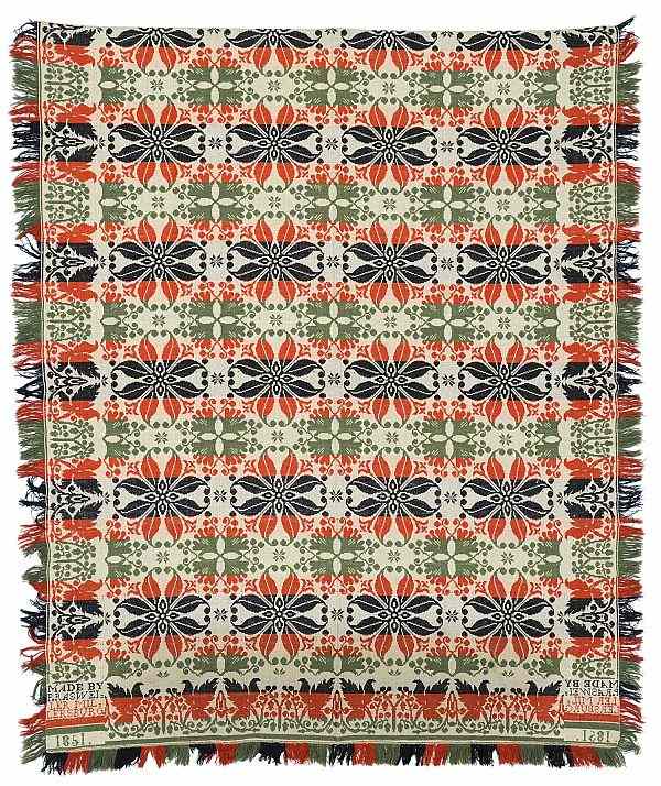 Appraisal: Ohio Jacquard coverlet inscribed P Rassweiler and dated x