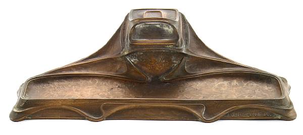 Appraisal: A Gustav Gurshner bronze inkstand circa signed Gurschner has glass