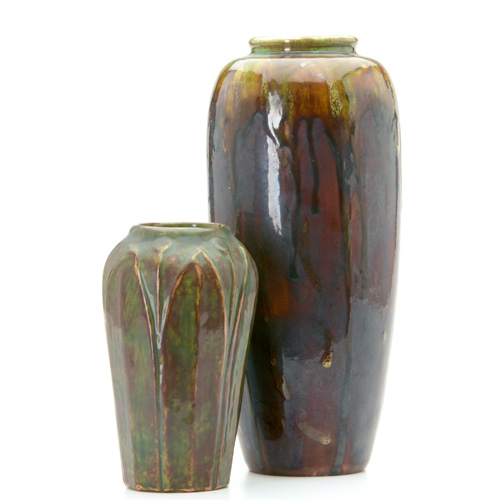 Appraisal: HAMPSHIRE Two vases covered in unusual glossy glazes one tall