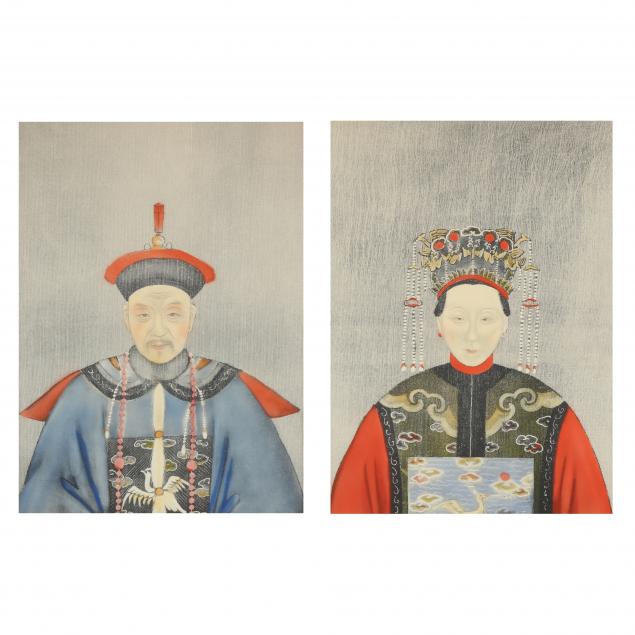 Appraisal: A PAIR OF CHINESE ANCESTOR PORTRAITS th century ink and