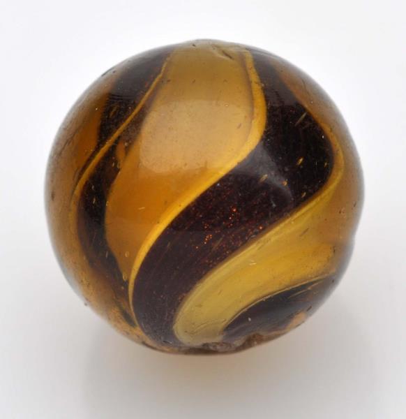 Appraisal: Amber Glass Ribbon Lutz Marble Honey amber glass with white