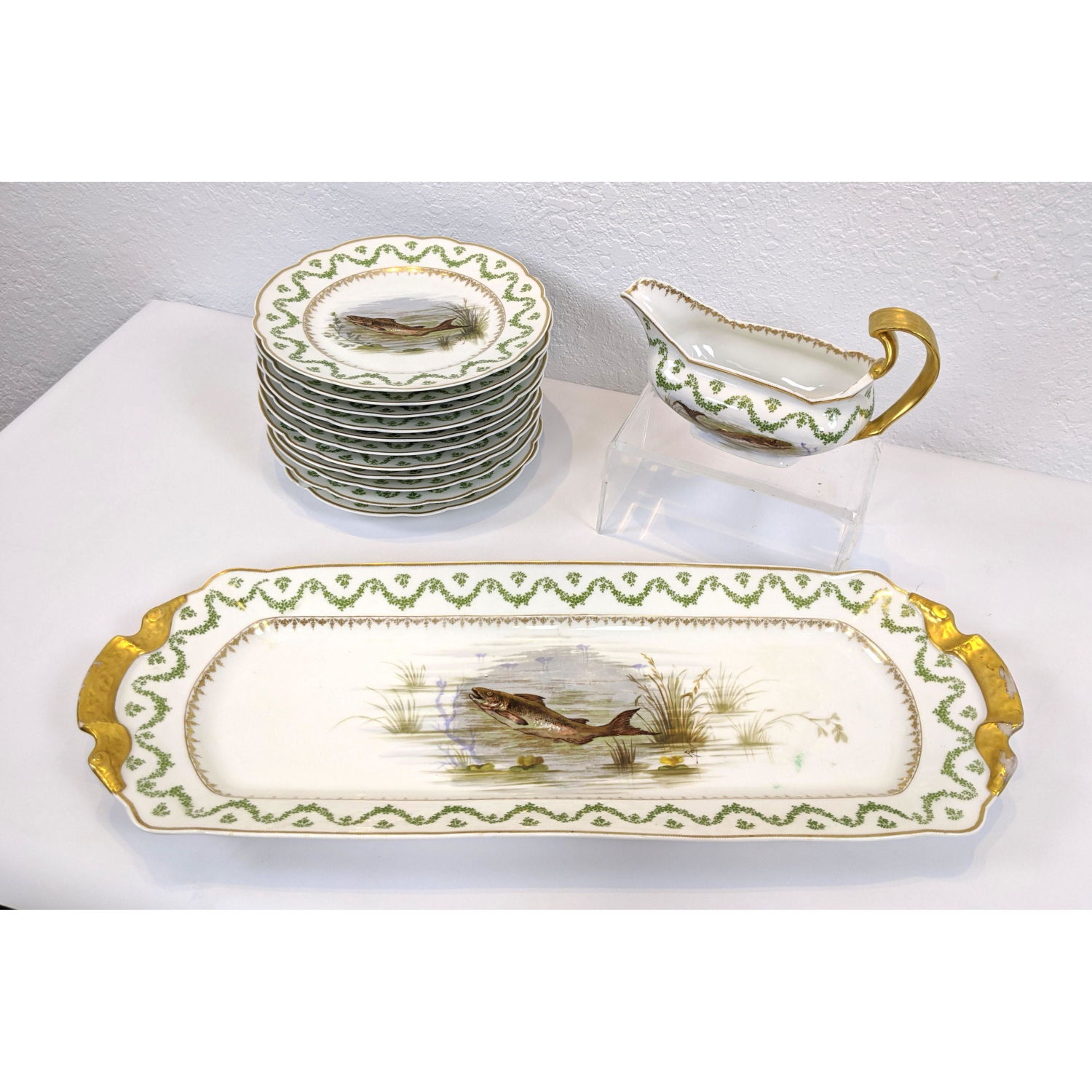 Appraisal: pc DandC French Limoges Porcelain Fish Set Signed REVEL plates