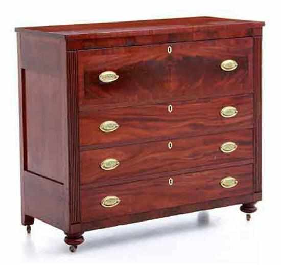 Appraisal: American Empire mahogany chest of drawers circa rectangular top above