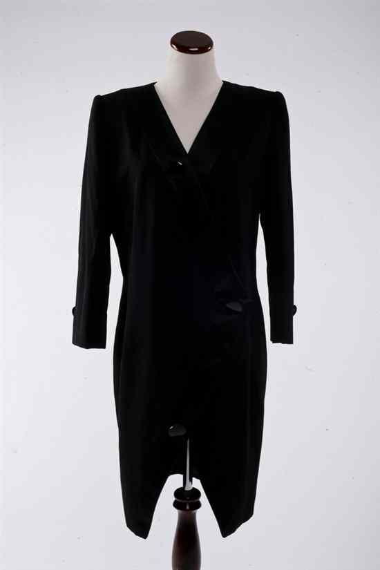 Appraisal: YVES SAINT LAURENT BLACK WOOL AND SATIN TUXEDO COAT DRESS