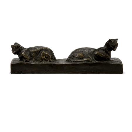 Appraisal: Theophile Alexandre Steinlen DEUX CHATS ASSIS Bronze with brown patina