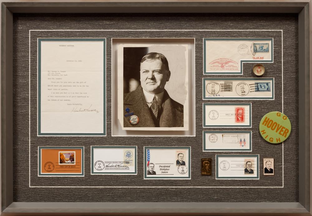 Appraisal: Herbert Hoover st US President - shadowbox presentation incl typed