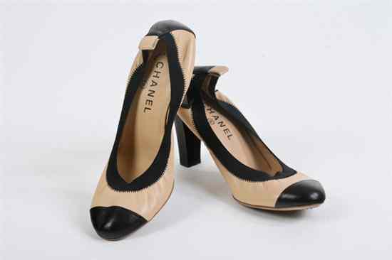 Appraisal: PAIR CHANEL CAMEL AND BLACK LEATHER HEELS Size