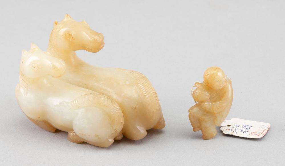 Appraisal: TWO CHICKEN BONE JADE CARVINGSTWO CHICKEN BONE JADE CARVINGS One