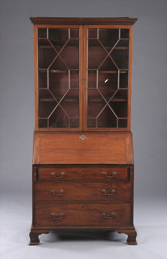 Appraisal: ENGLISH GEORGIAN MAHOGANY SECRETARY BOOKCASE th century In two parts