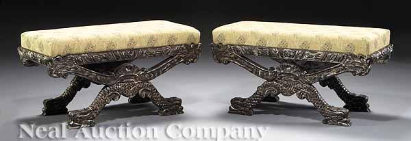 Appraisal: A Pair of Decorative Carved Curule Benches in the Neo-Classical