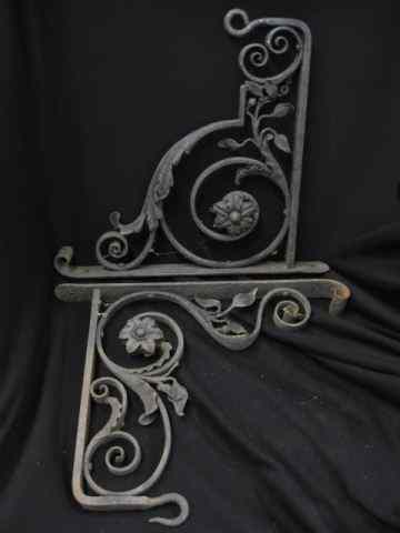 Appraisal: Pair of Wrought Iron Shelf Brackets leaf floral '' x