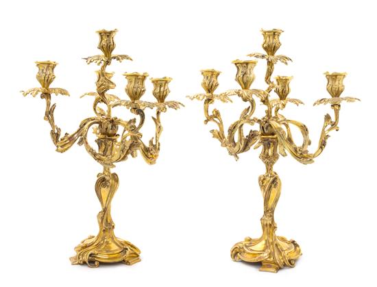 Appraisal: Sale Lot A Pair of Italian Silver-Gilt Five-Light Candelabra C