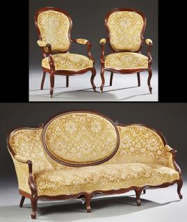 Appraisal: Three Piece French Louis XV Style Carved Mahogany Upholstered Parlor